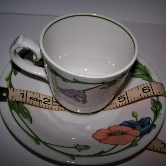 4 Villeroy & Boch Amapola Flat Cups & Saucers Discontinued 2001 Raised Relief - Picture 10 of 12